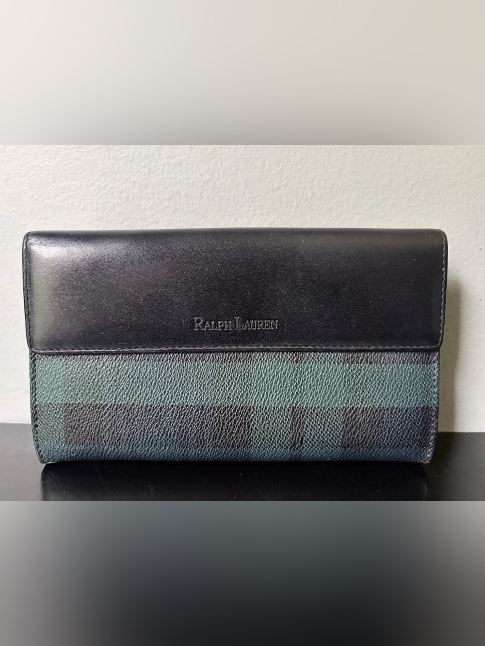 VINTAGE RALPH LAUREN Blackwatch Plaid Tartan Long Bifold Wallet Checkbook/ Green